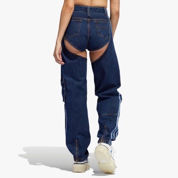 Adidas Originals Women's Dark Blue IVY PARK DENIM CHAPS & MICROSHORTS - Picture 2 of 10